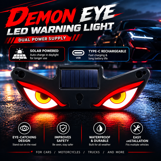 Demon Eye Solar & Type-C LED Warning Light — Wireless Suction Mount Anti-Collision Strobe for Cars & Motorcycles